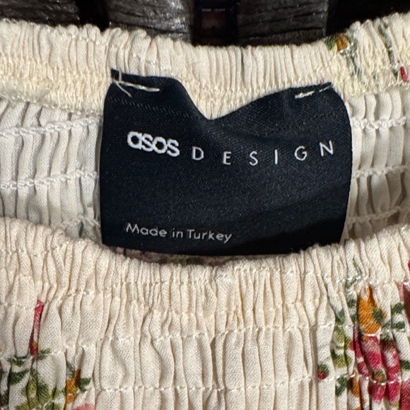 ASOS Design Cotton Shirred Blouse in Floral Long Sleeve Cream Floral Size Small - Picture 2 of 8